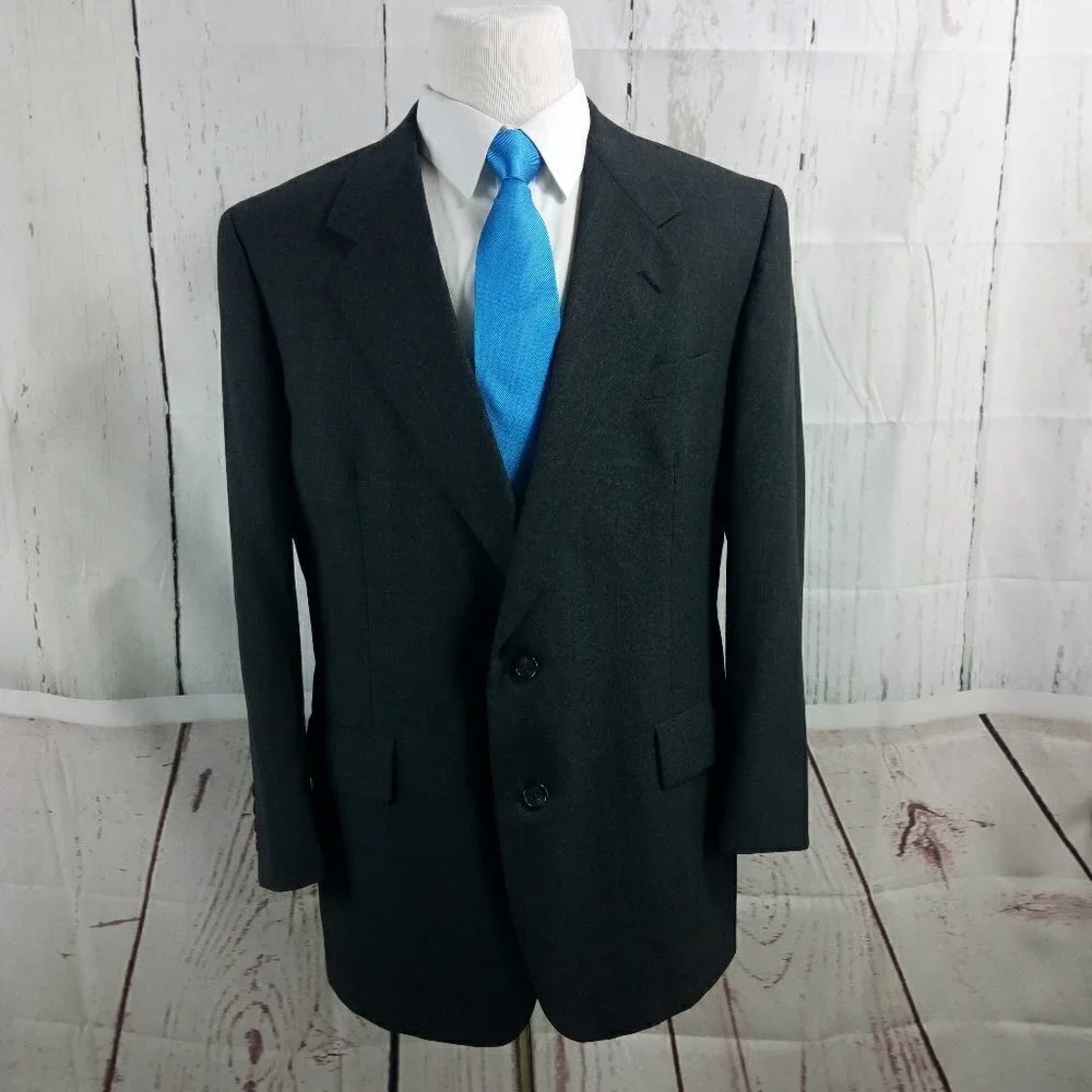 Hart Schaffner Marx Custom Made 44R Charcoal Striped Suit Blazer Sport Coat